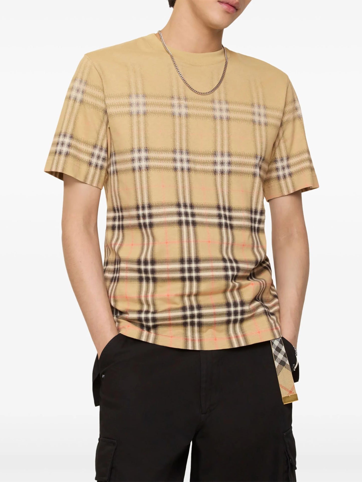 BURBERRY Gradient Check Cotton T-shirt Sand Beige - MAISONDEFASHION.COM