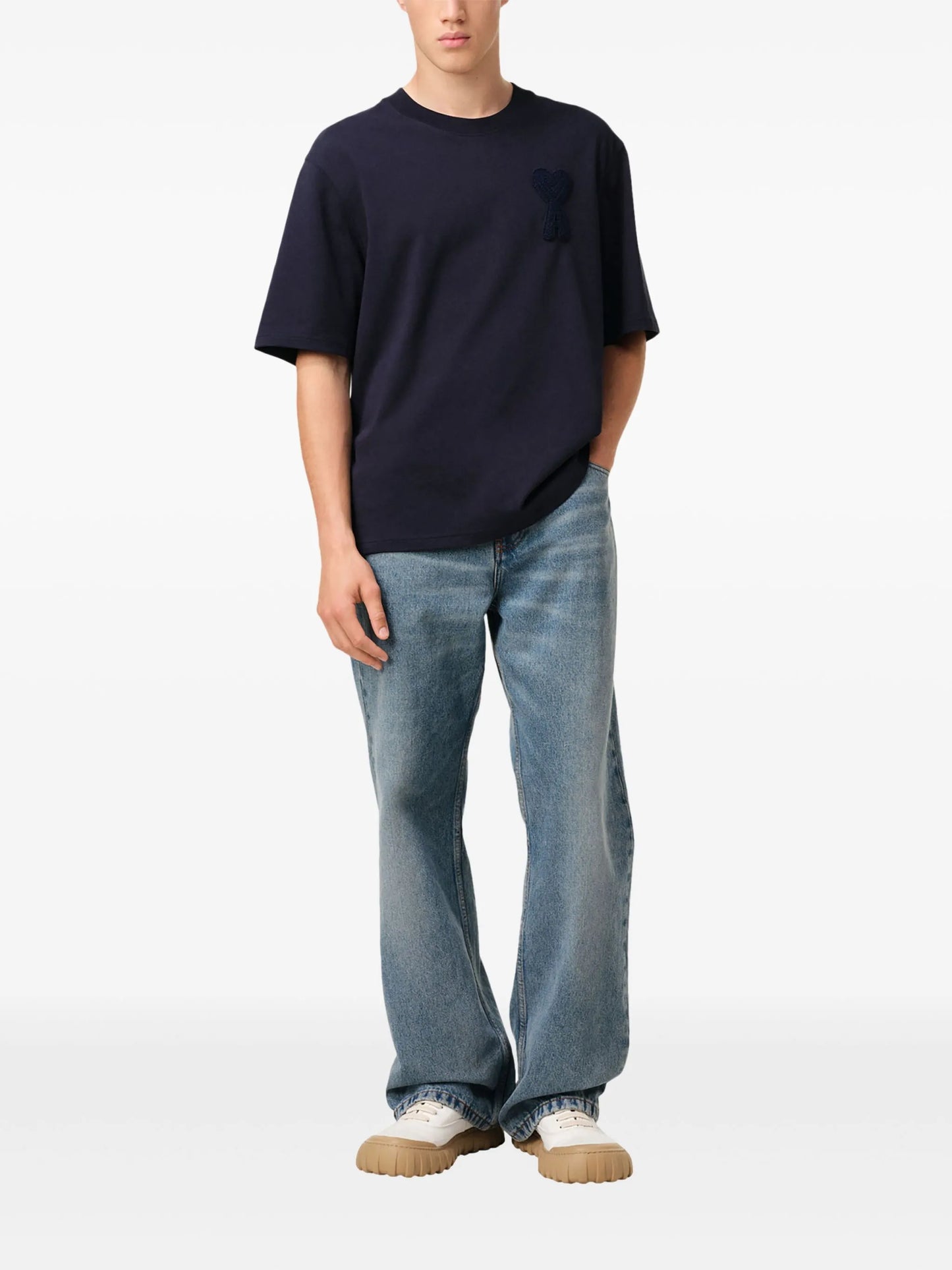 AMI ALEXANDRE MATTIUSSI Ami de Coeur Patch T-shirt Navy - MAISONDEFASHION.COM