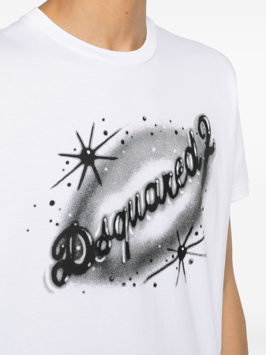 DSQUARED2 Logo Graphic Print Cotton T-Shirt White/Black - MAISONDEFASHION.COM