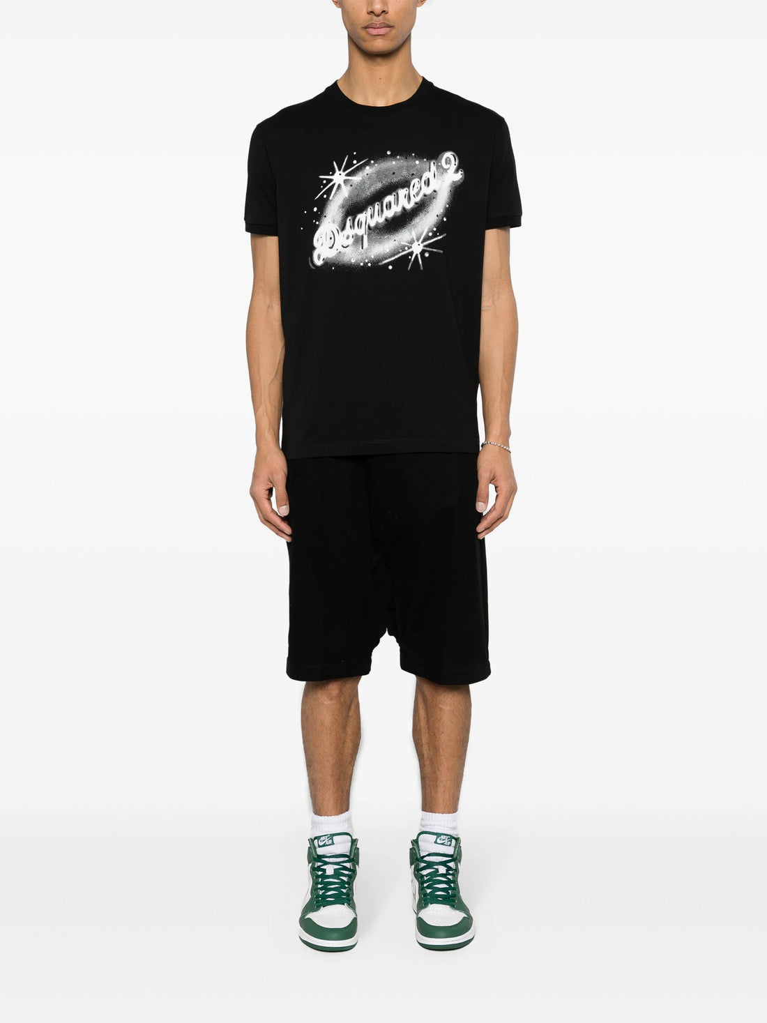 DSQUARED2 Logo Graphic Print Cotton T-Shirt Black/White - MAISONDEFASHION.COM