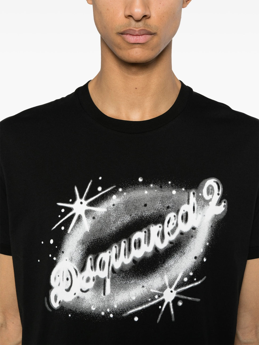 DSQUARED2 Logo Graphic Print Cotton T-Shirt Black/White - MAISONDEFASHION.COM