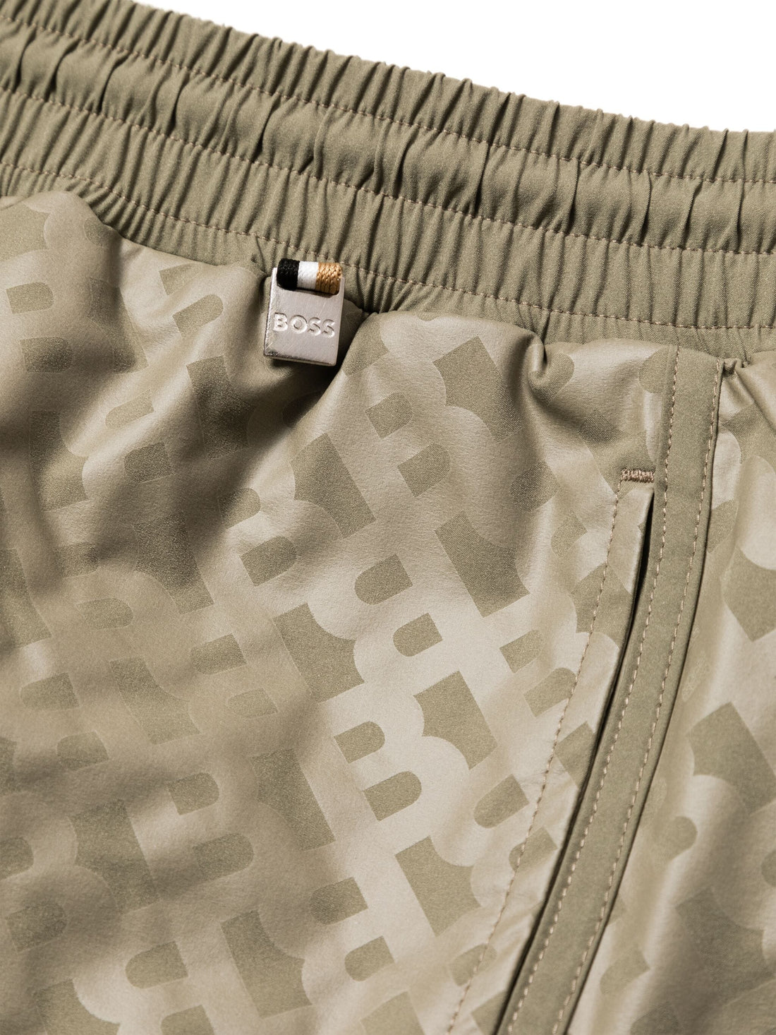 BOSS MEN Logo-print Swim Shorts Beige Khaki - MAISONDEFASHION.COM