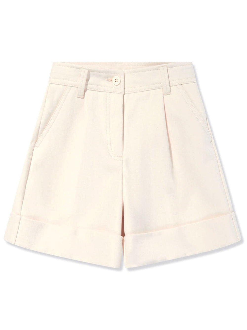 MONCLER KIDS Girls Bermuda Logo Patch Shorts Beige - MAISONDEFASHION.COM