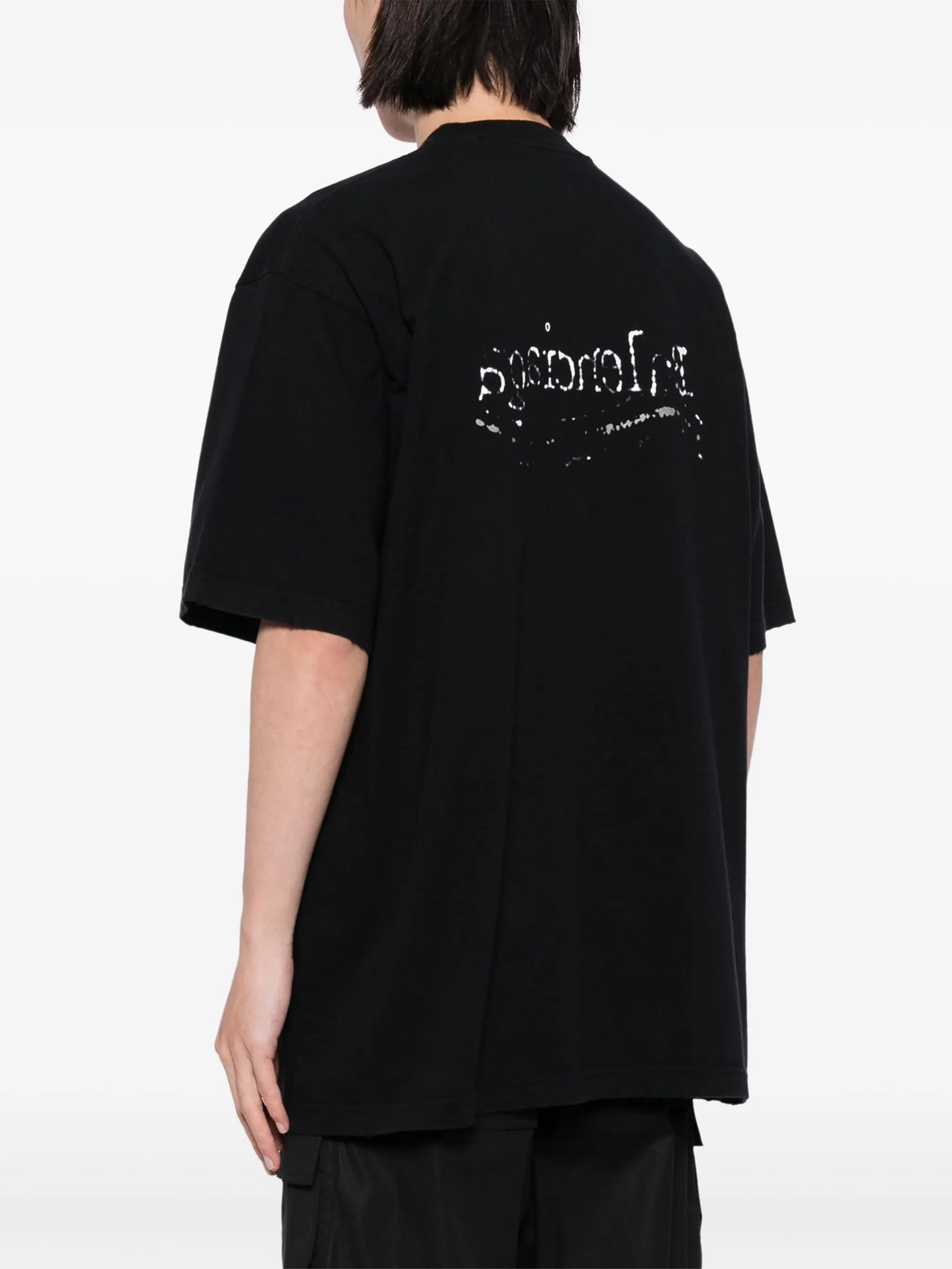 BALENCIAGA　 LARGE FIT T-SHIRT BALENCIAGA Large Fit Cotton Blend Logo T-Shirt Black/Silver/White