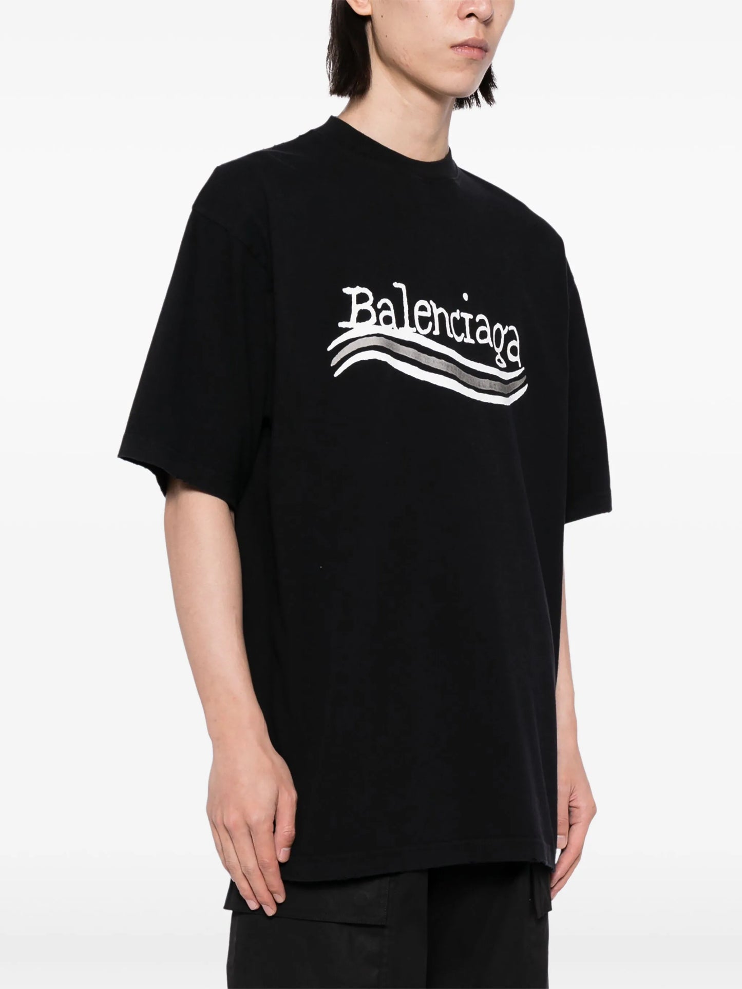 BALENCIAGA　 LARGE FIT T-SHIRT BALENCIAGA Large Fit Cotton Blend Logo T-Shirt Black/Silver/White