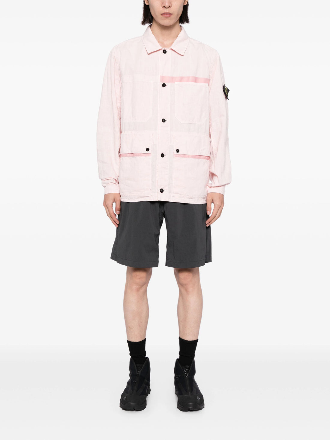 STONE ISLAND Compass-Badge Buttoned Shirt Jacket Pink