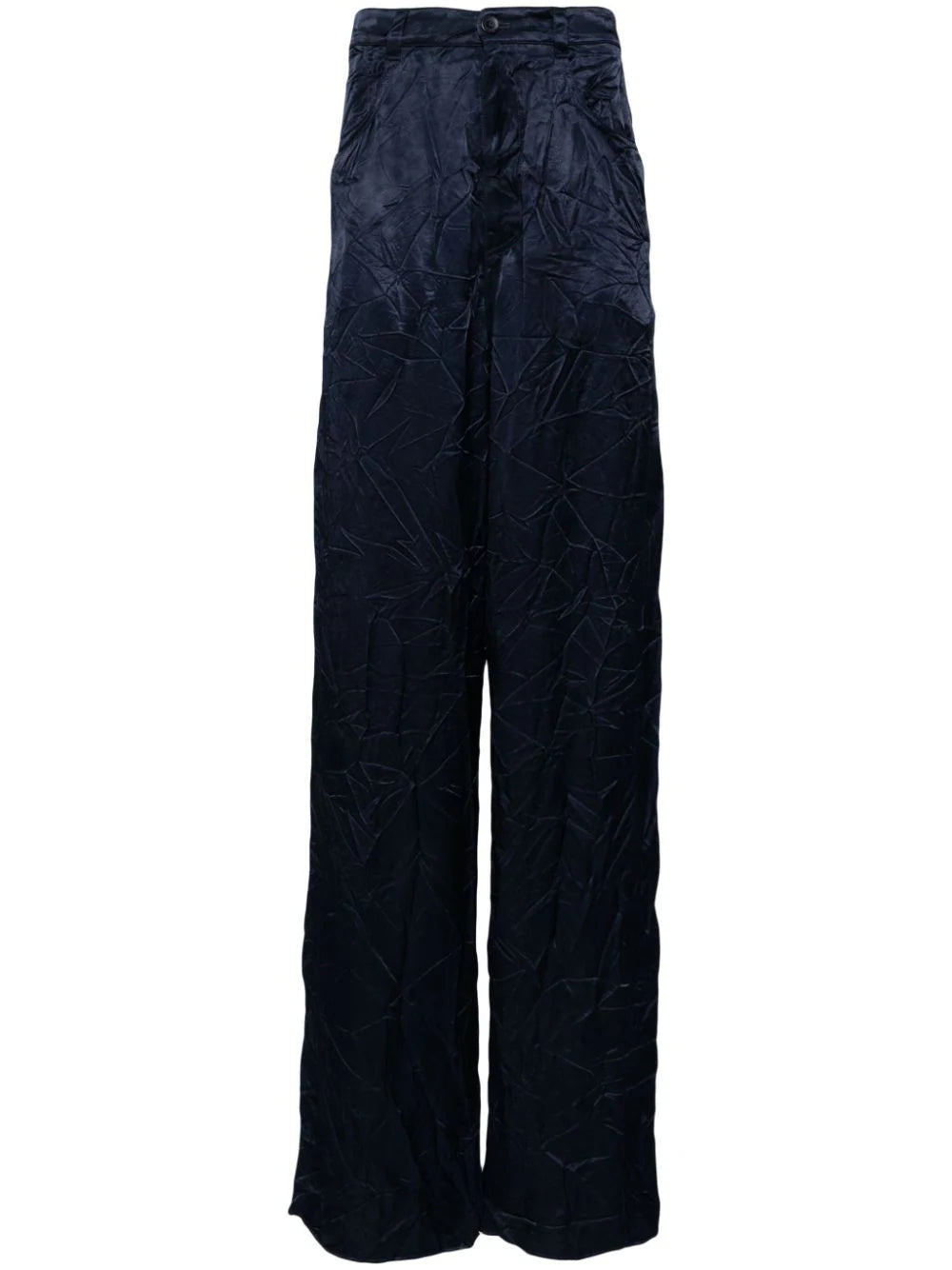 BALENCIAGA High-Waist Straight-Leg Trousers Dark Navy - MAISONDEFASHION.COM