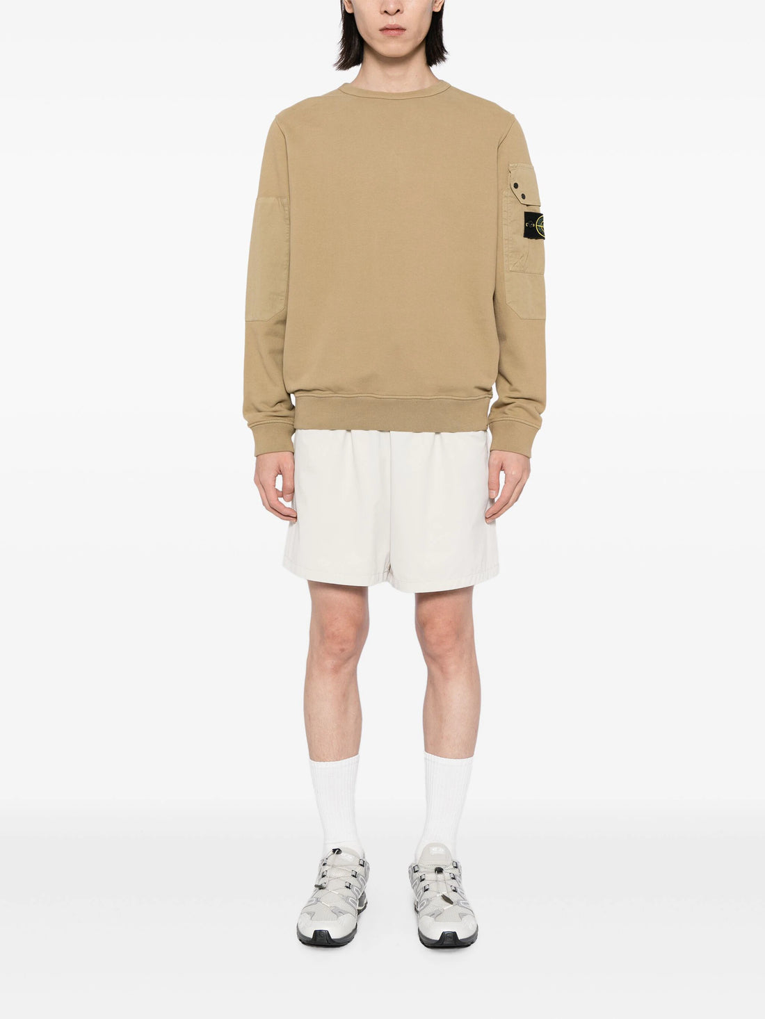 STONE ISLAND Compass Badge Cotton Jersey Sweatshirt Beige MAISONDEFASHION.COM