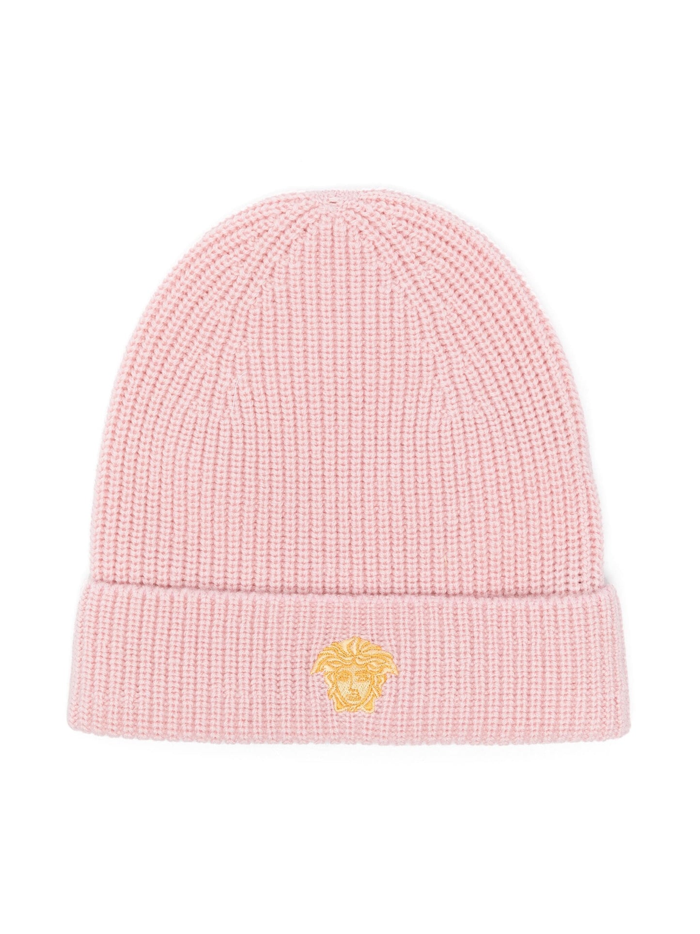 VERSACE KIDS Girls Embroidered Medusa Kids Knit Beanie Pink - MAISONDEFASHION.COM