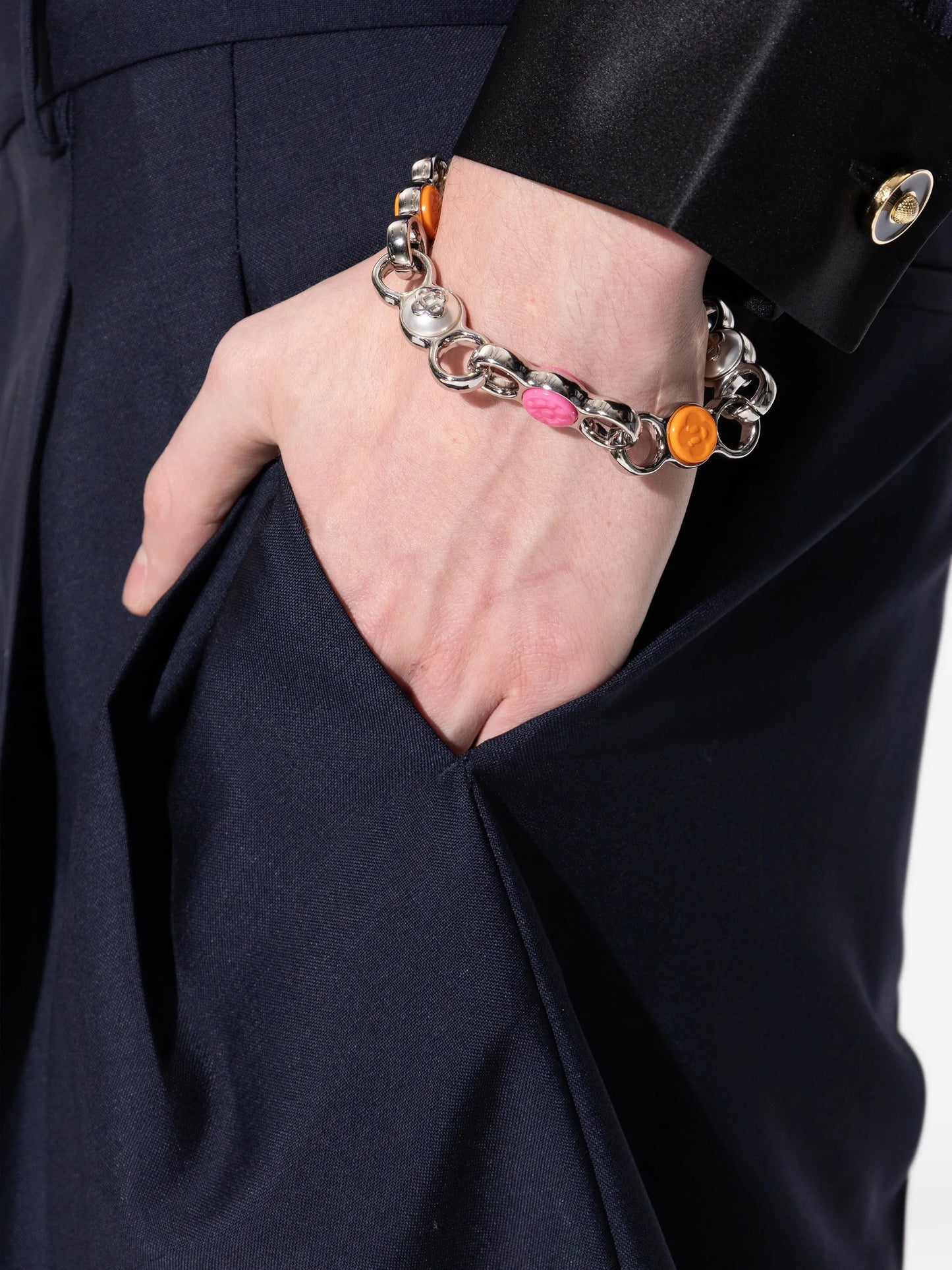 CASABLANCA Bull Link Chain Bracelet Silver/Orange/Pink - MAISONDEFASHION.COM