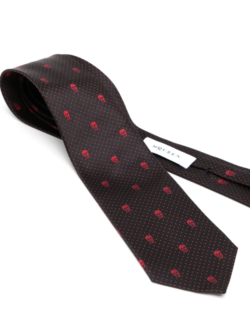 ALEXANDER MCQUEEN Skull Polka Dots Pattern Print Tie Black Red