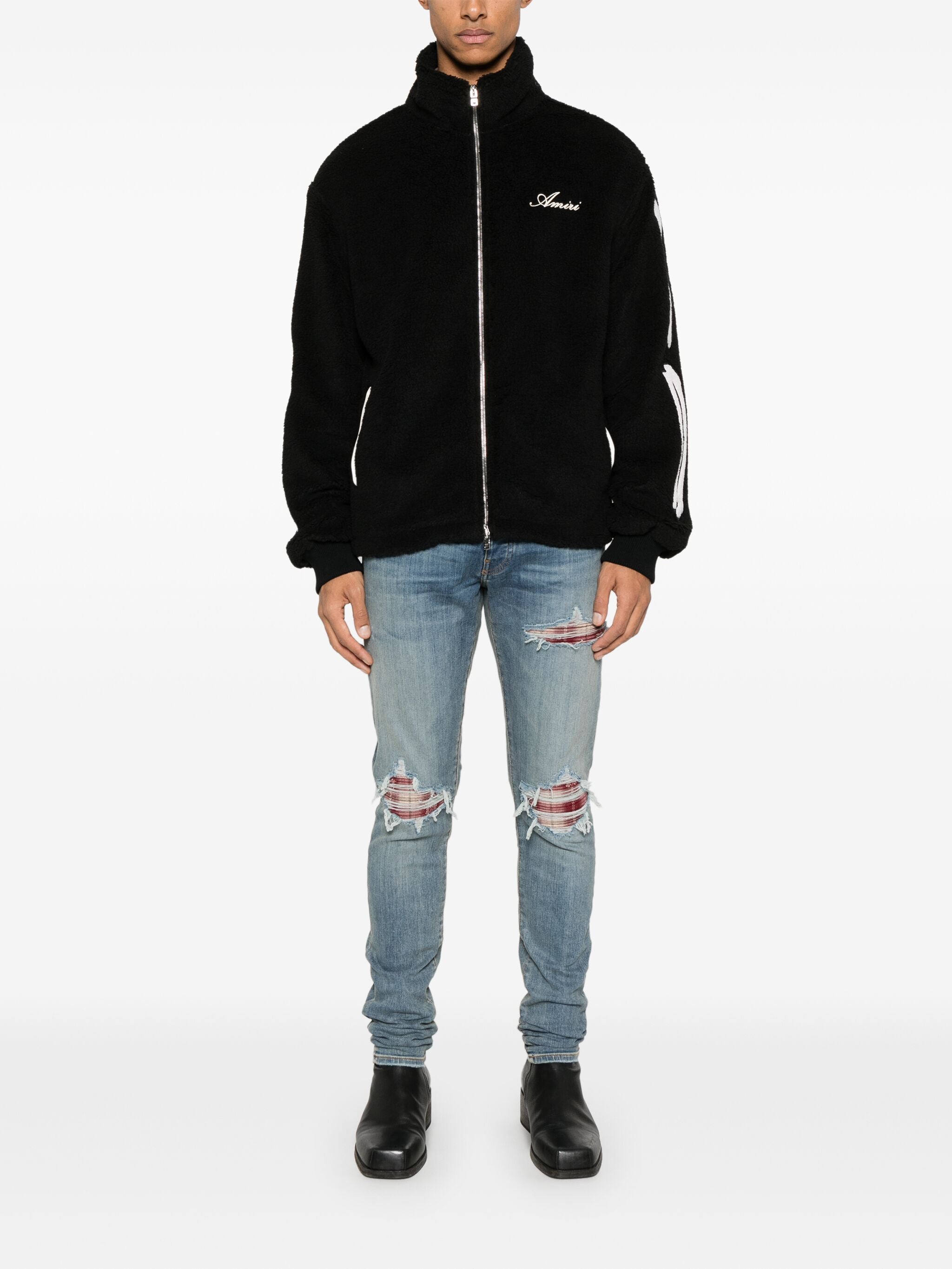 AMIRI Bones Teddy Sherpa Pullover Jacket Black