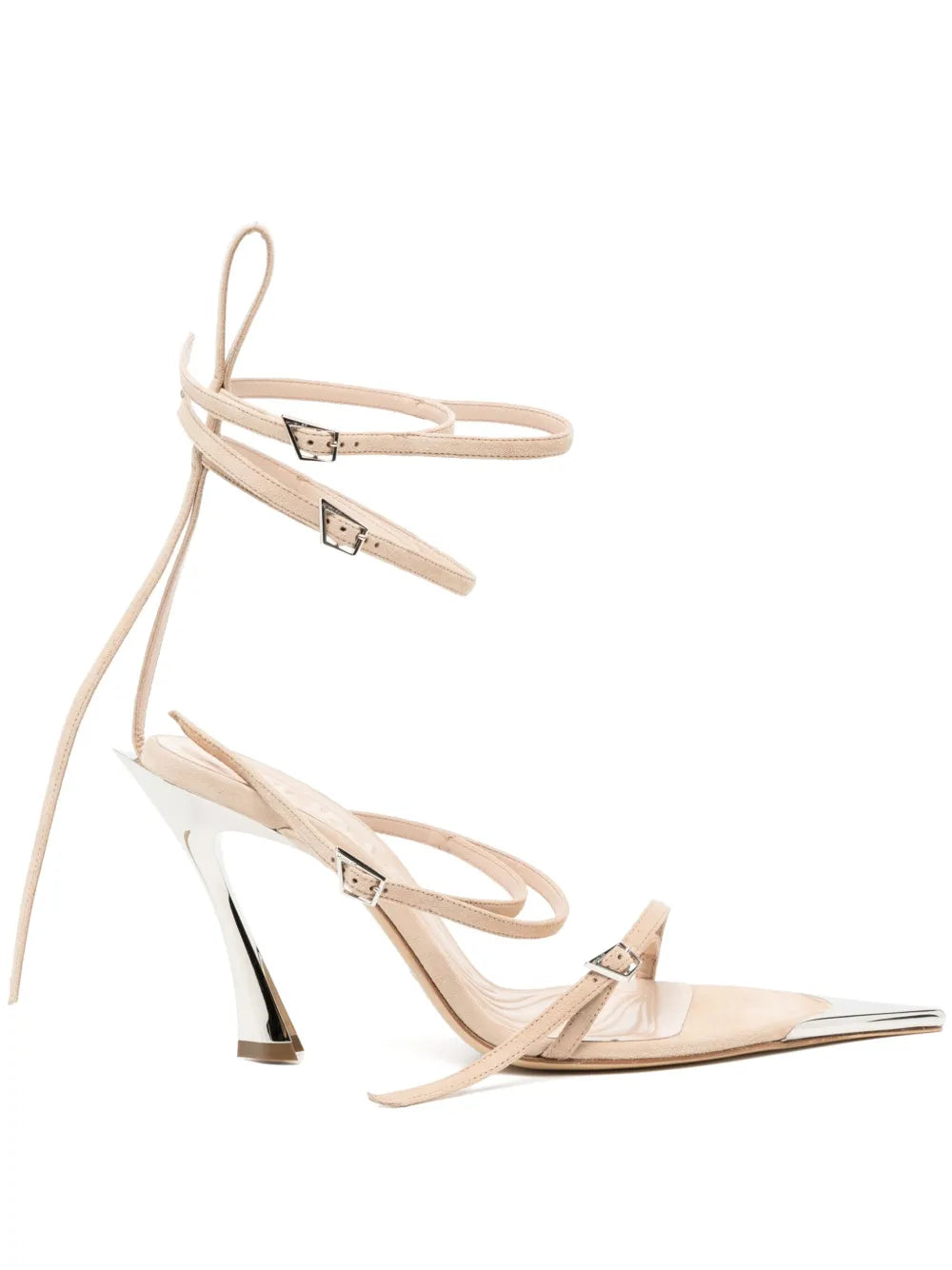 MUGLER WOMEN Strappy Loops Sandals Suede Tan/Silver - MAISONDEFASHION.COM