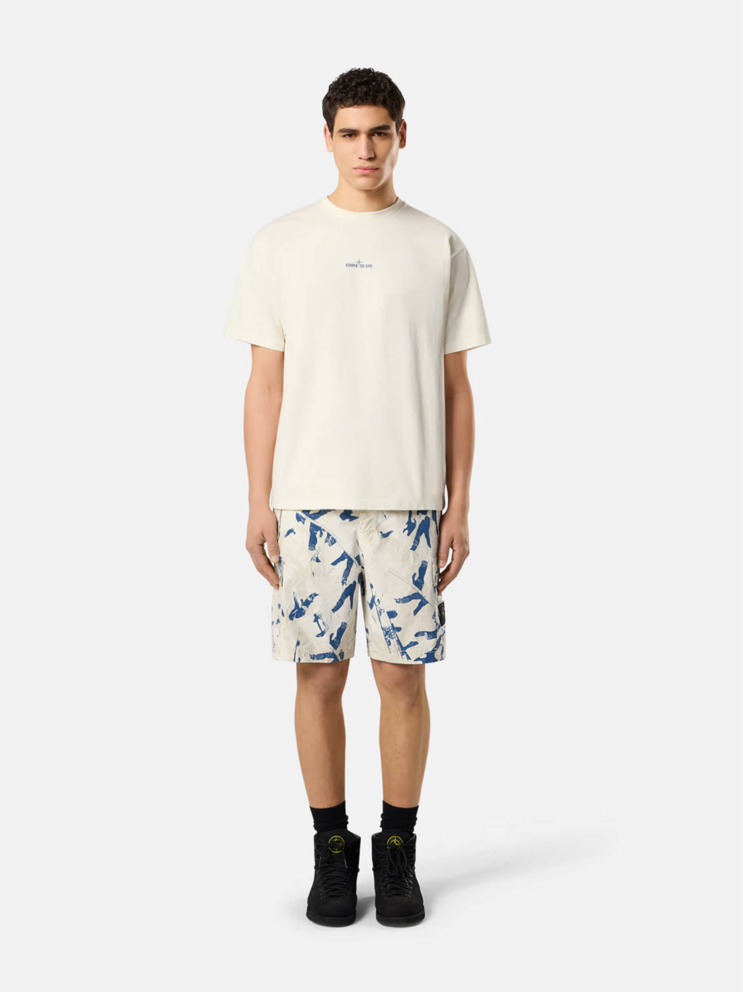 STONE ISLAND Logo-print T-shirt Beige - MAISONDEFASHION.COM