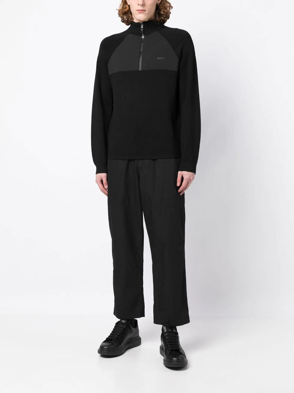 BOSS Zamio Half Zip Sweater Black - MAISONDEFASHION.COM