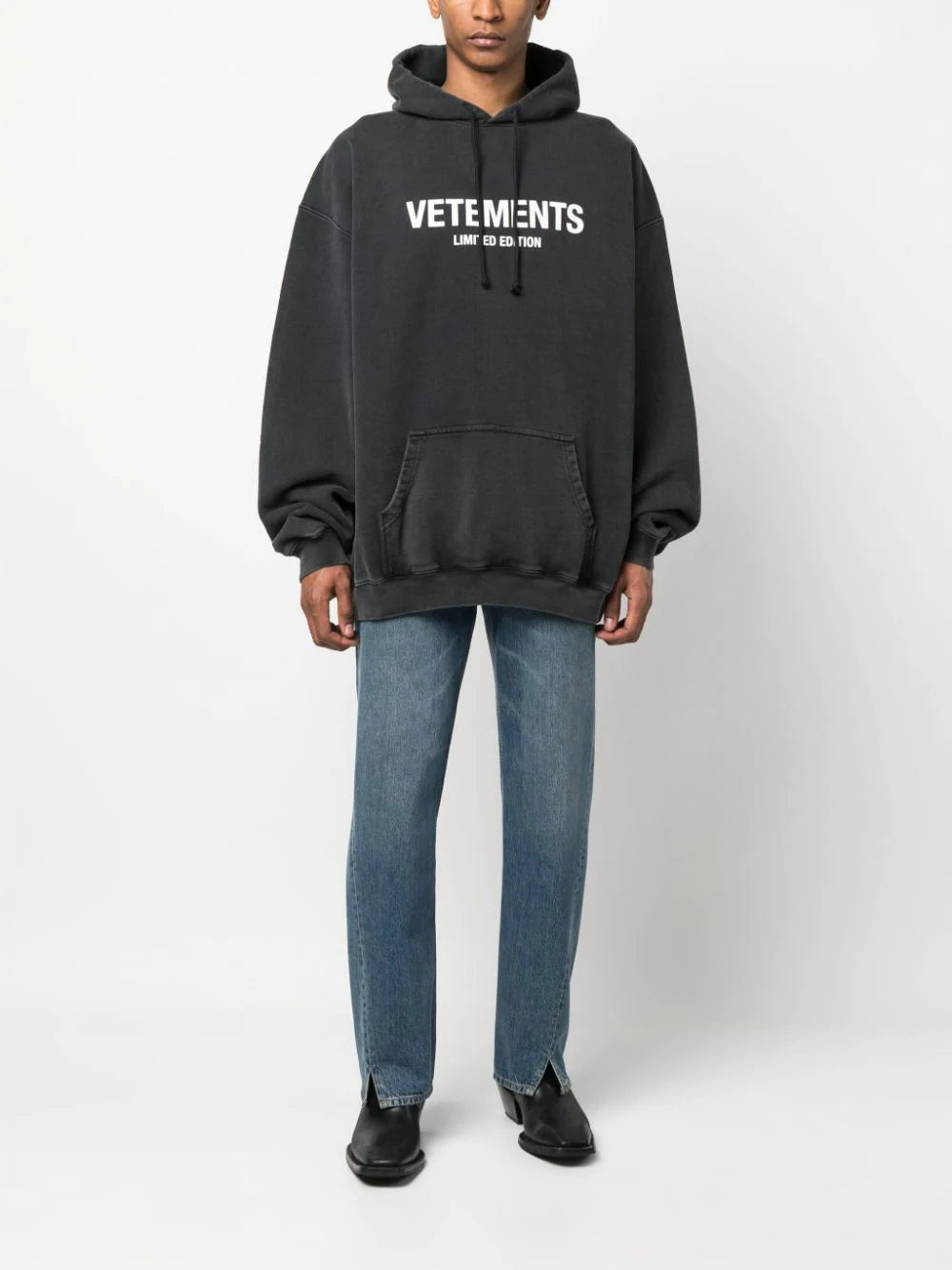 VETEMENTS Logo Limited Edition Hoodie Washed Black - MAISONDEFASHION.COM