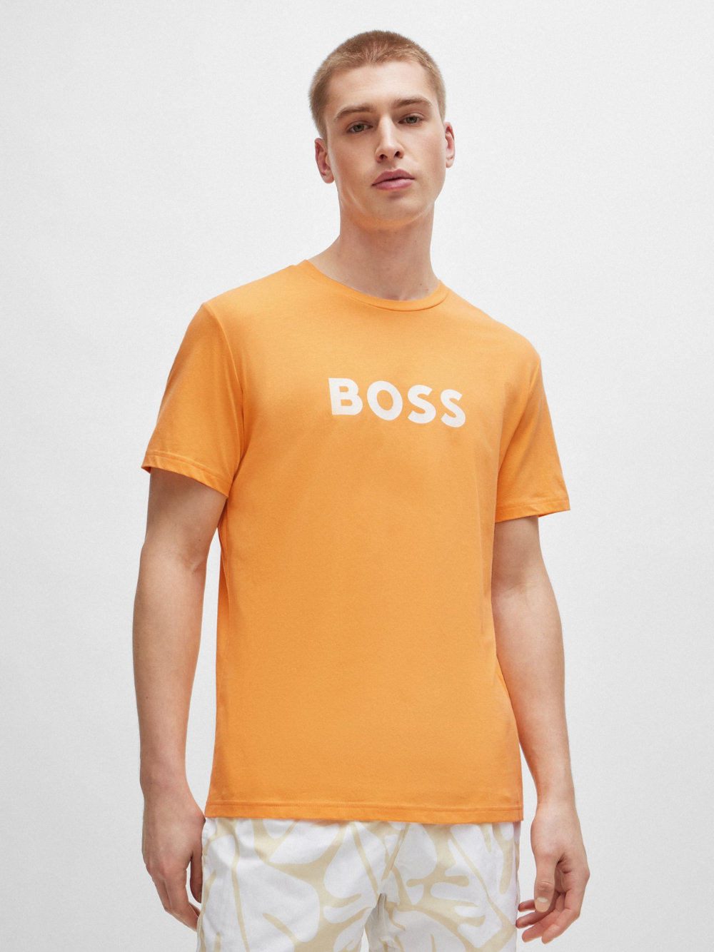 BOSS MEN Logo-print Cotton Regular-fit T-Shirt Medium Orange - MAISONDEFASHION.COM