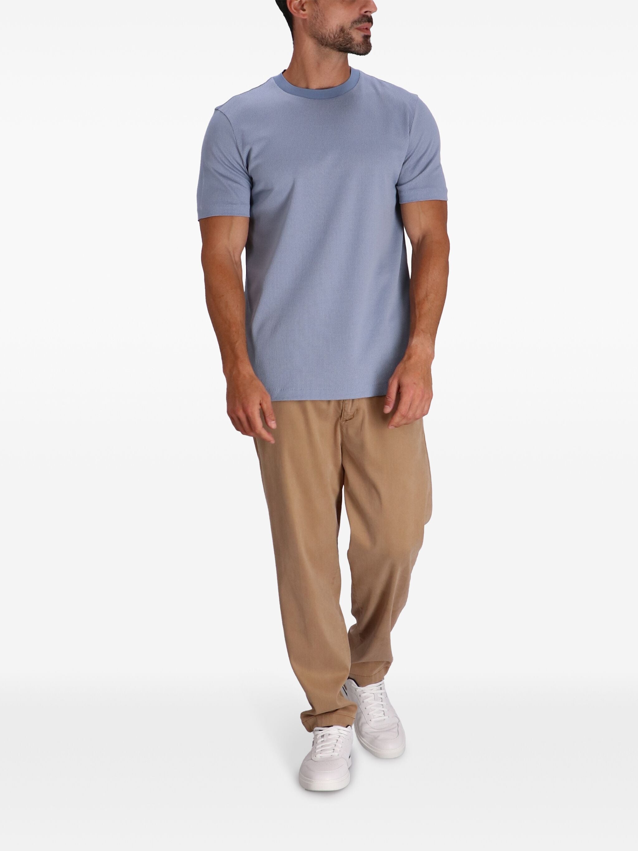 Tシャツ・カットソー BOSS H-Tiburt Ribbed Cotton T-Shirt Light Blue BOSS H-Tiburt Ribbed Cotton T-Shirt Light Blue