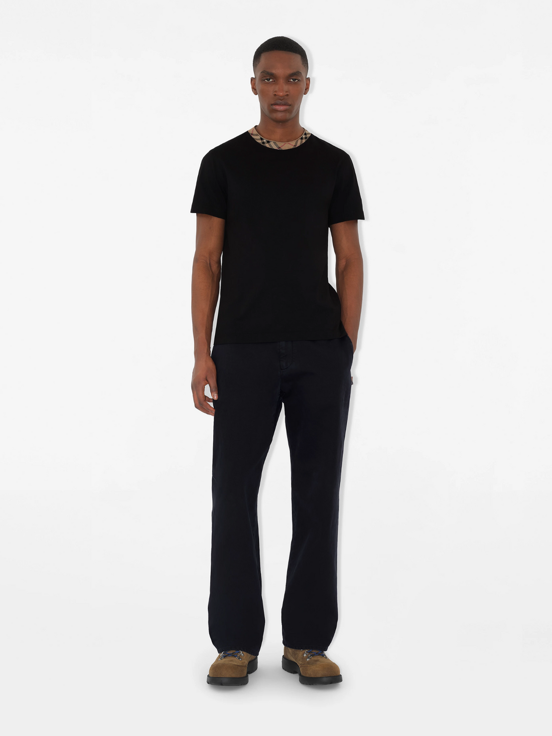 BURBERRY Check Trim Cotton T-shirt Black - MAISONDEFASHION.COM