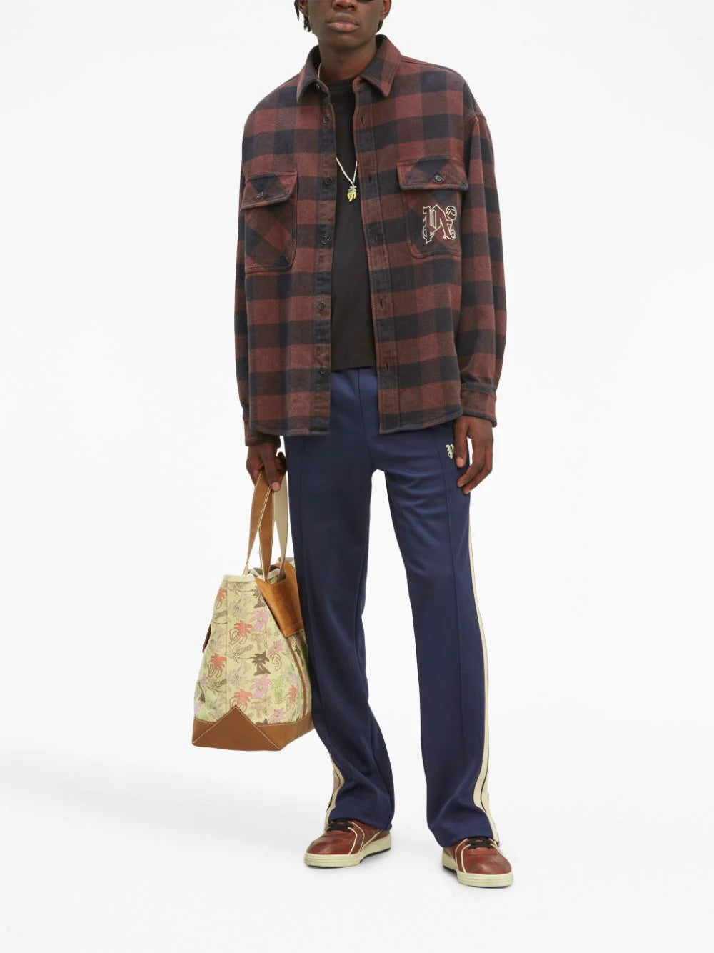 PALM ANGELS MEN PA Monogram Check Overshirt Brown - MAISONDEFASHION.COM