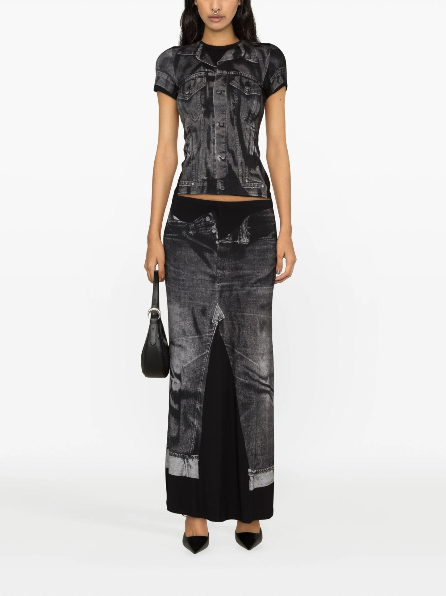 JEAN PAUL GAULTIER UNISEX Trompe L'oeil Jersey T-Shirt Black/Grey JEAN PAUL GAULTIER UNISEX Trompe L'oeil Jersey T-Shirt Black/Grey