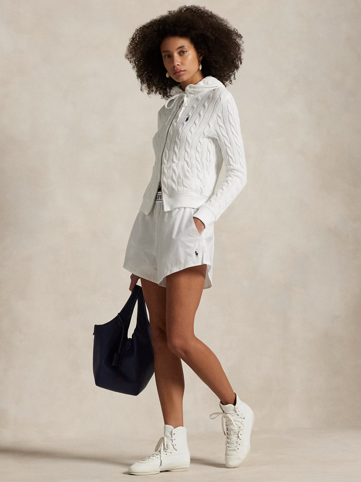 RALPH LAUREN WOMEN Logo-waistband Ripstop Short Ceramic White - MAISONDEFASHION.COM