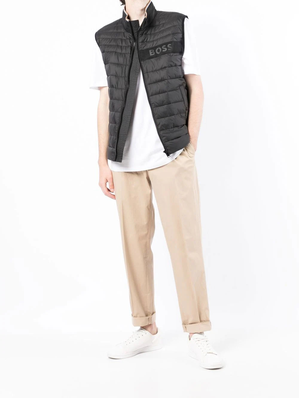 BOSS Logo-print Padded Gilet Jacket Black - MAISONDEFASHION.COM