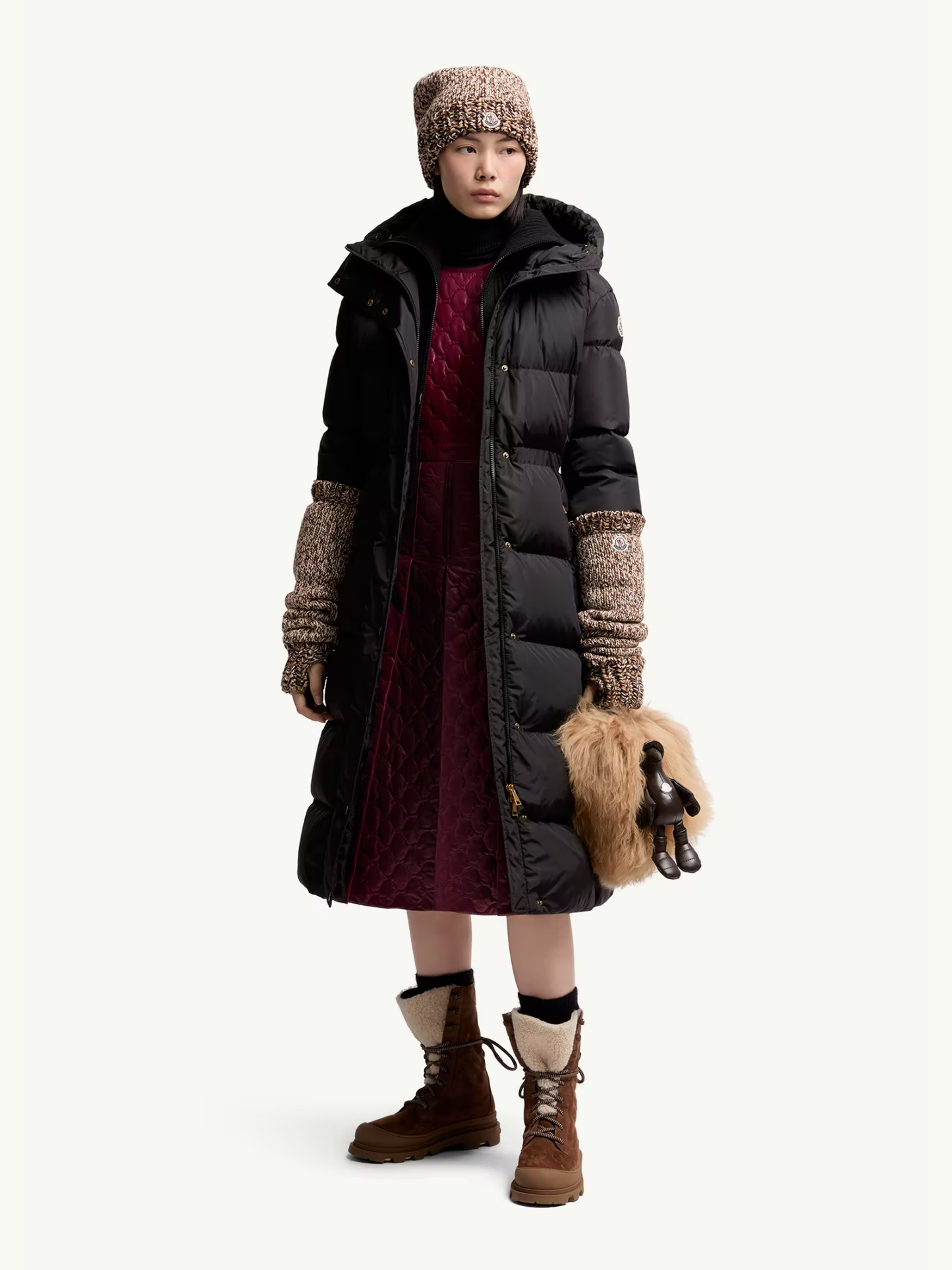 MONCLER WOMEN Chamer Wool-Trimmed Hooded Long Down Jacket Black - MAISONDEFASHION.COM