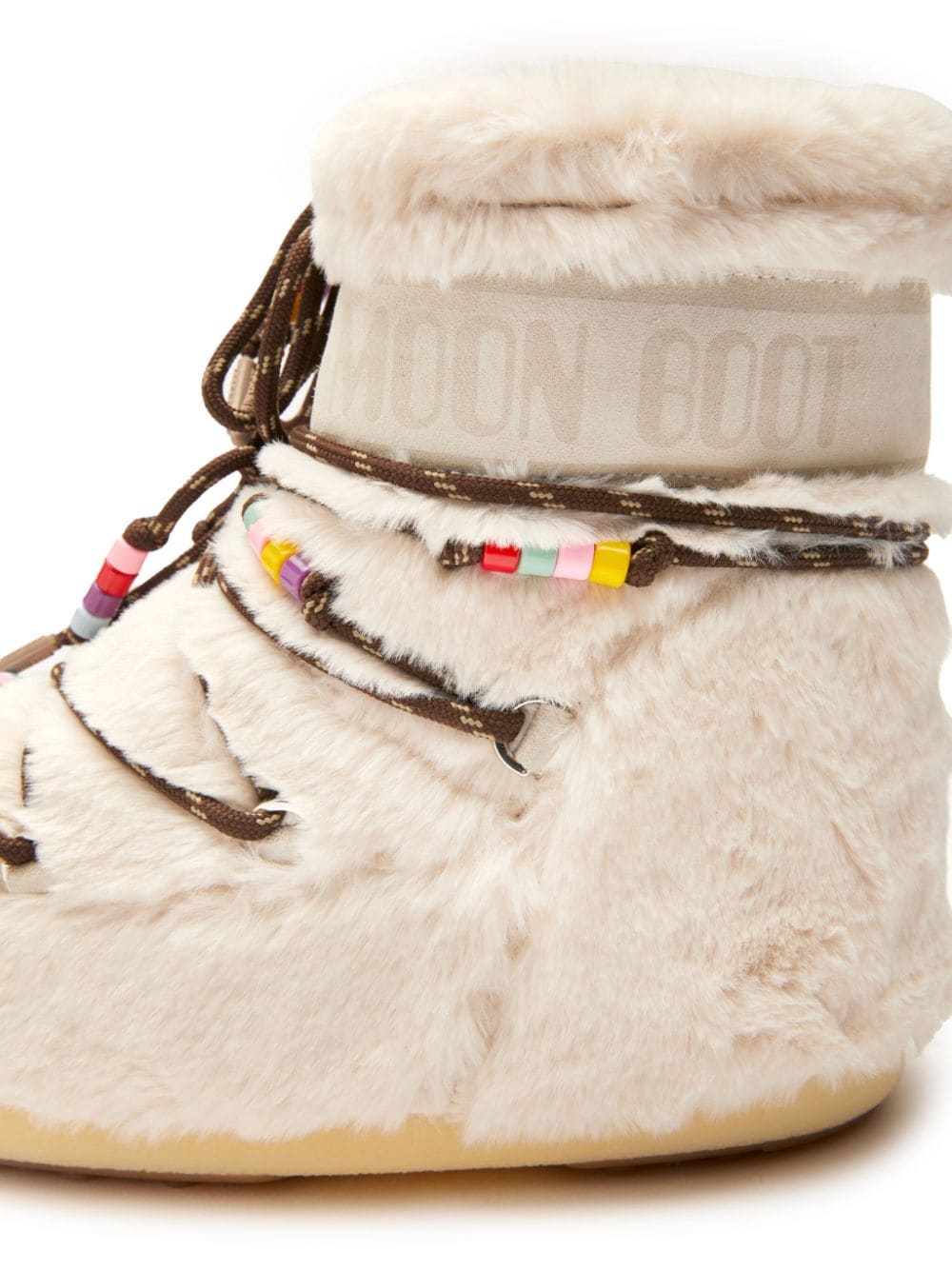 MOON BOOT WOMEN Icon Low Faux Fur Beads Boots Cream/Multi - MAISONDEFASHION.COM