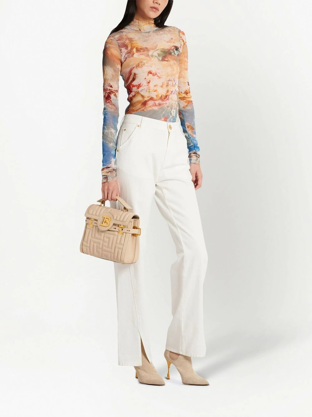 BALMAIN WOMEN BBUZZ 23 Soft Quilted Lamb Skin Flap Bag Sable/Creme - MAISONDEFASHION.COM