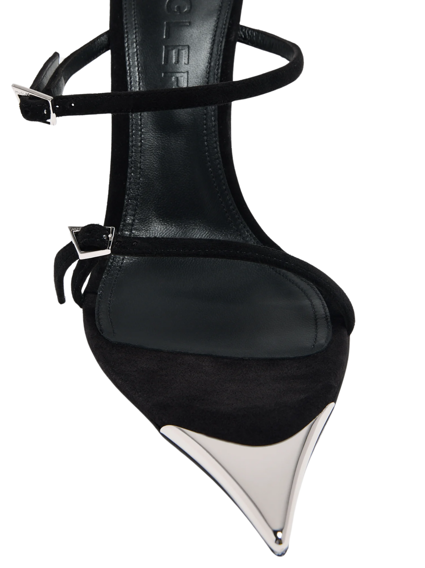 MUGLER WOMEN Fang 95mm Leather Sandals Black - MAISONDEFASHION.COM
