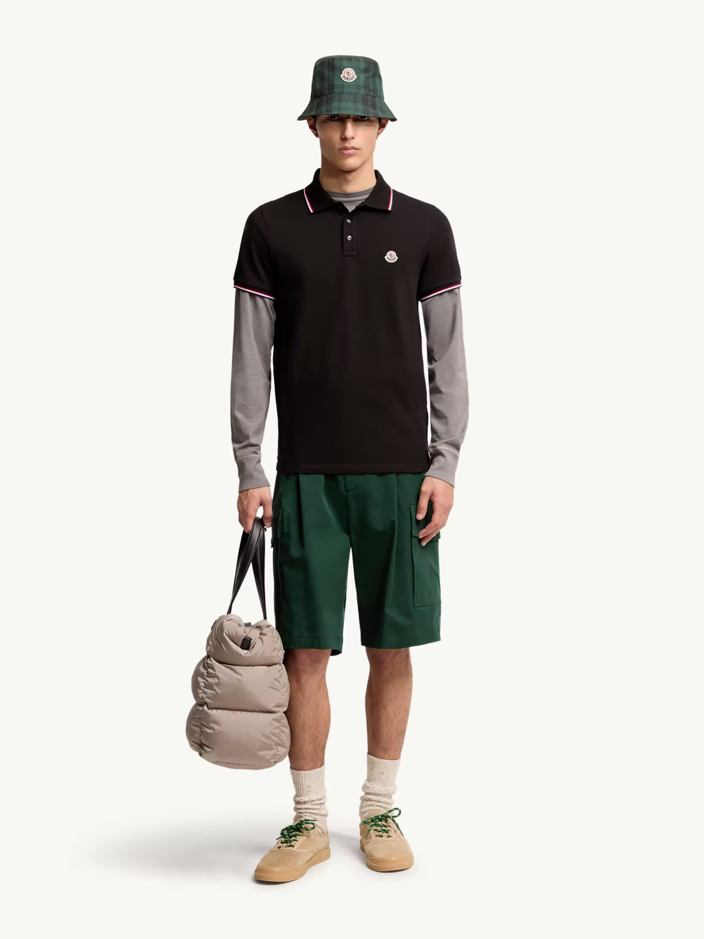 MONCLER Tricolour-Trimmed Cotton Piquet Polo Shirt Black - MAISONDEFASHION.COM