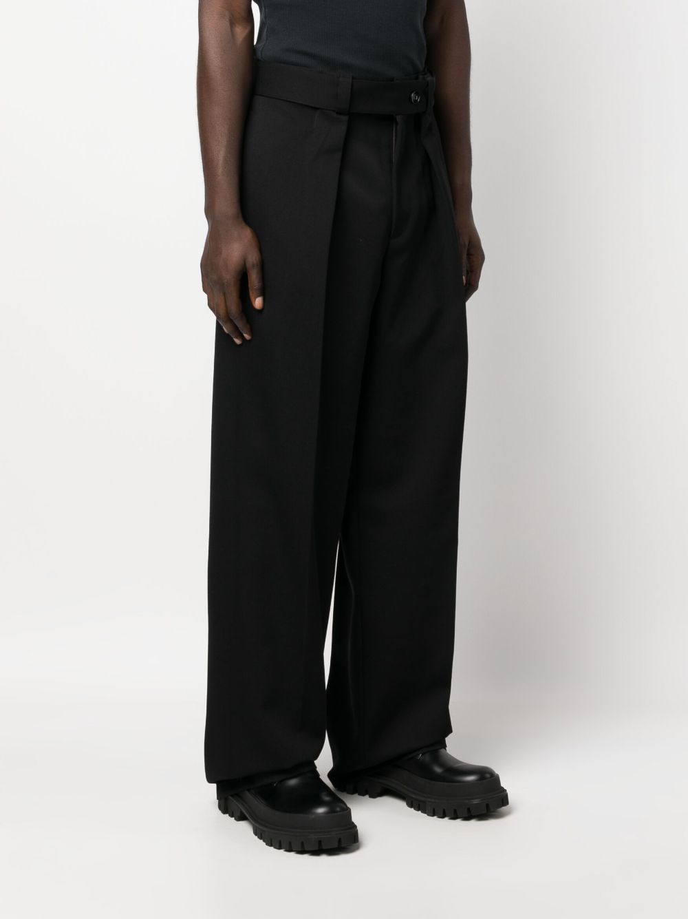 JIL SANDER MEN Wide Leg Tailored Wool Trousers Black - MAISONDEFASHION.COM