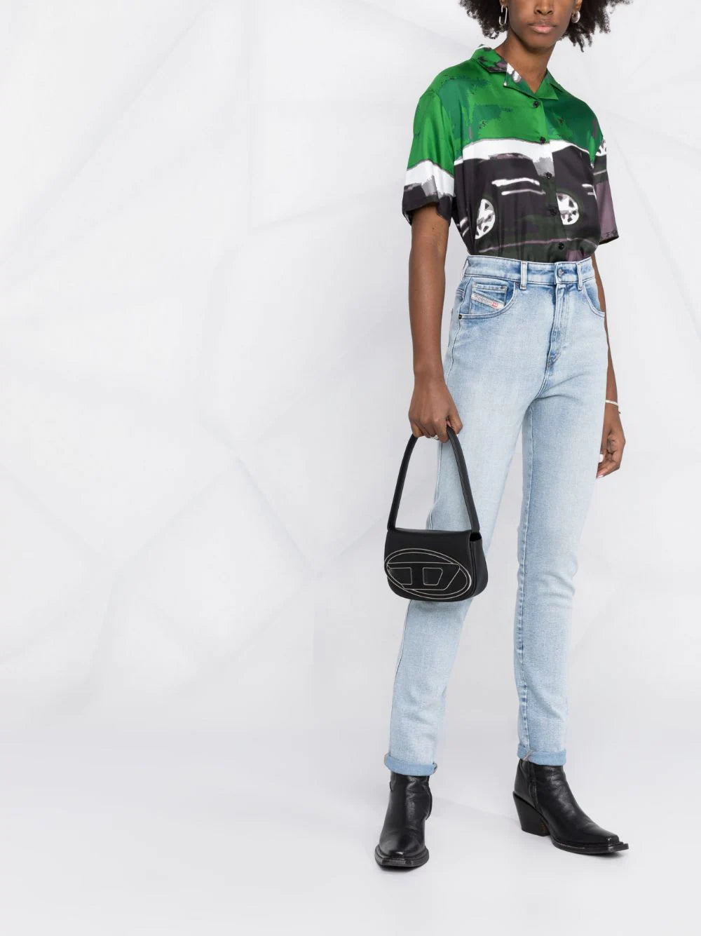DIESEL WOMEN 1DR Leather Shoulder Bag Black - MAISONDEFASHION.COM