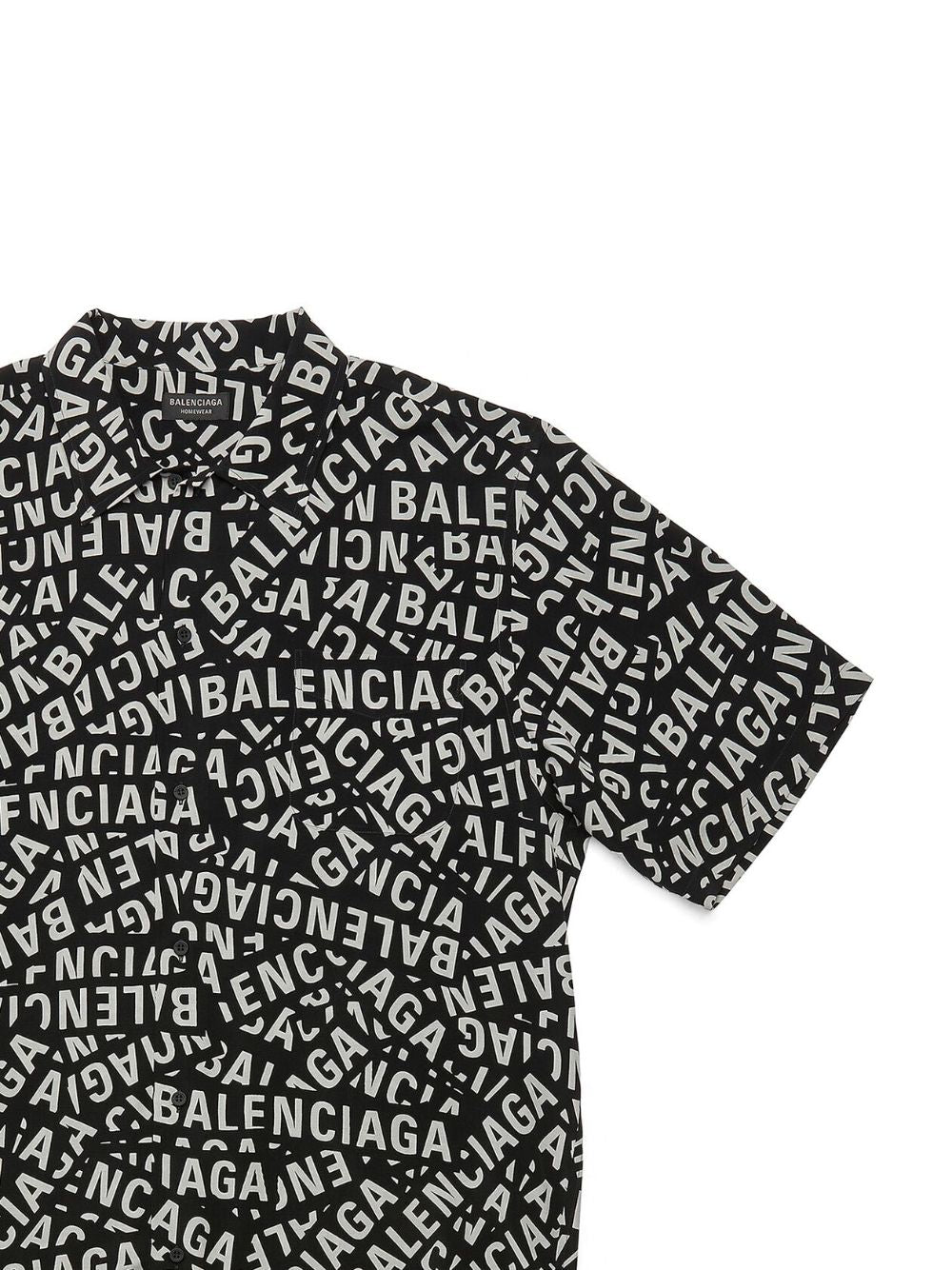 BALENCIAGA MEN Logo Tape Print Short Sleeve Shirt Black/White - MAISONDEFASHION.COM