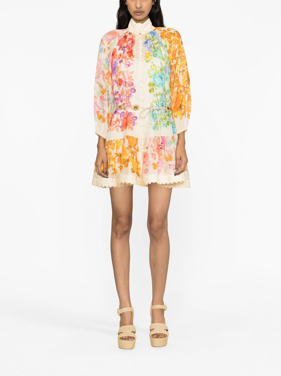 ZIMMERMANN WOMEN Raie Lantern Mini Dress Multicolour - MAISONDEFASHION.COM