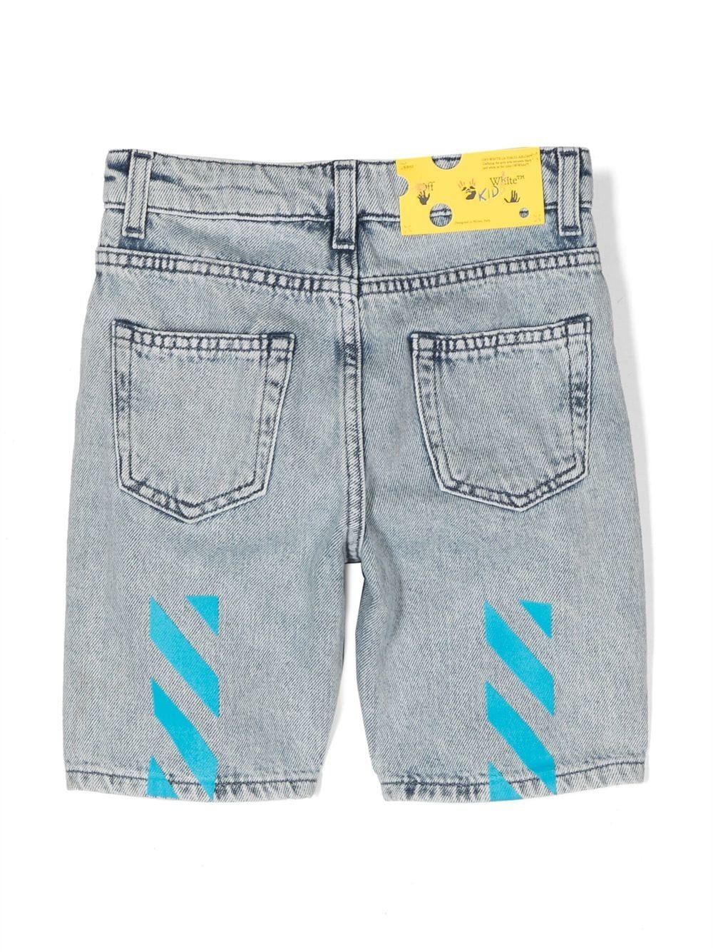 OFF-WHITE KIDS Helvetica Diag Denim Short Bleach Blue - MAISONDEFASHION.COM