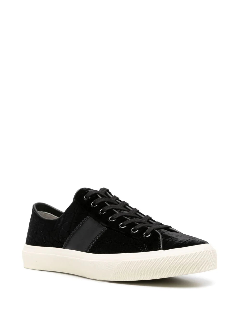 TOM FORD MEN Cambridge Velvet Sneakers Black/Creme - MAISONDEFASHION.COM