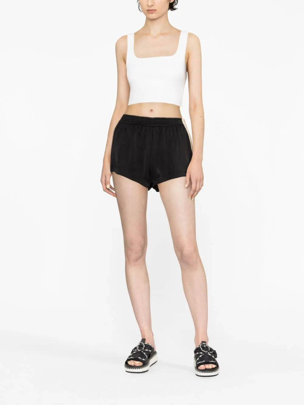PALM ANGELS WOMEN Sporty Chic Short Shorts Black - MAISONDEFASHION.COM