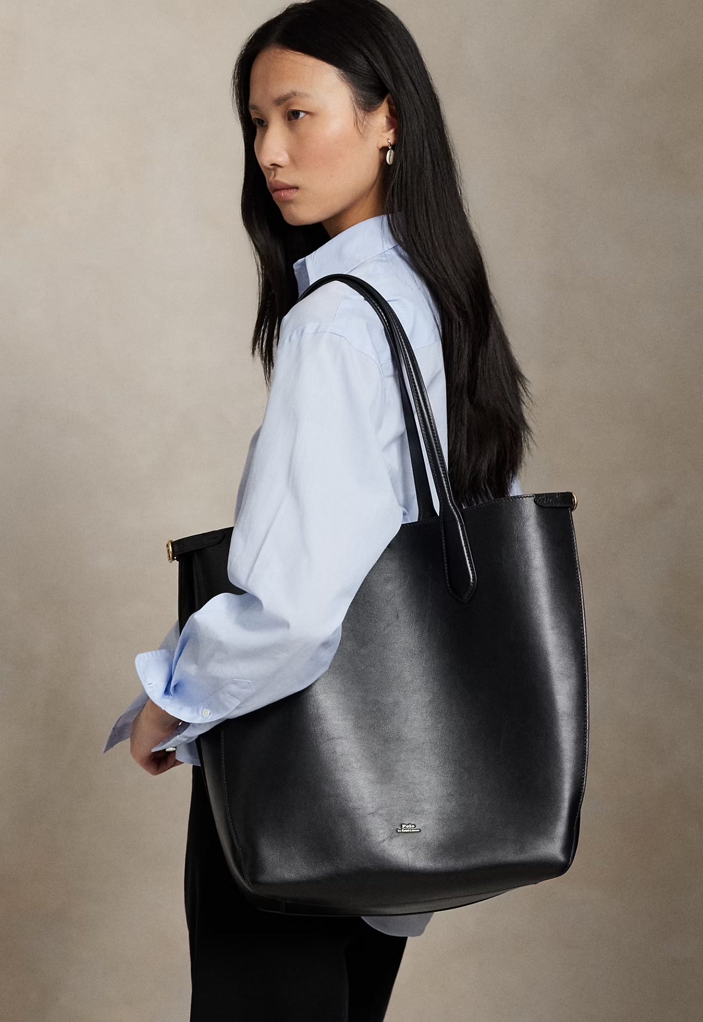 RALPH LAUREN WOMENS Bellport Leather North-South Tote Black - MAISONDEFASHION.COM