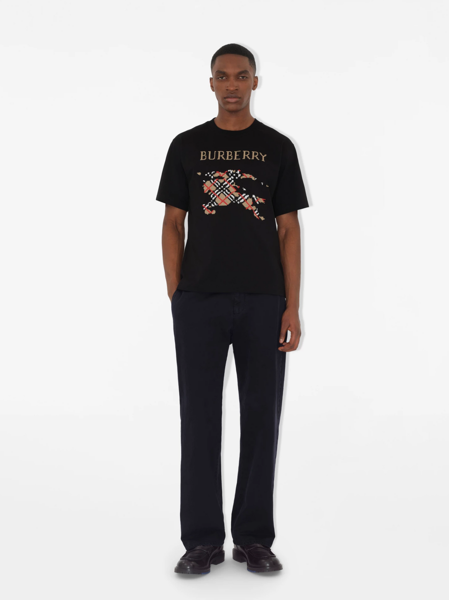 BURBERRY Cross Stitch EKD Cotton T-shirt Black - MAISONDEFASHION.COM