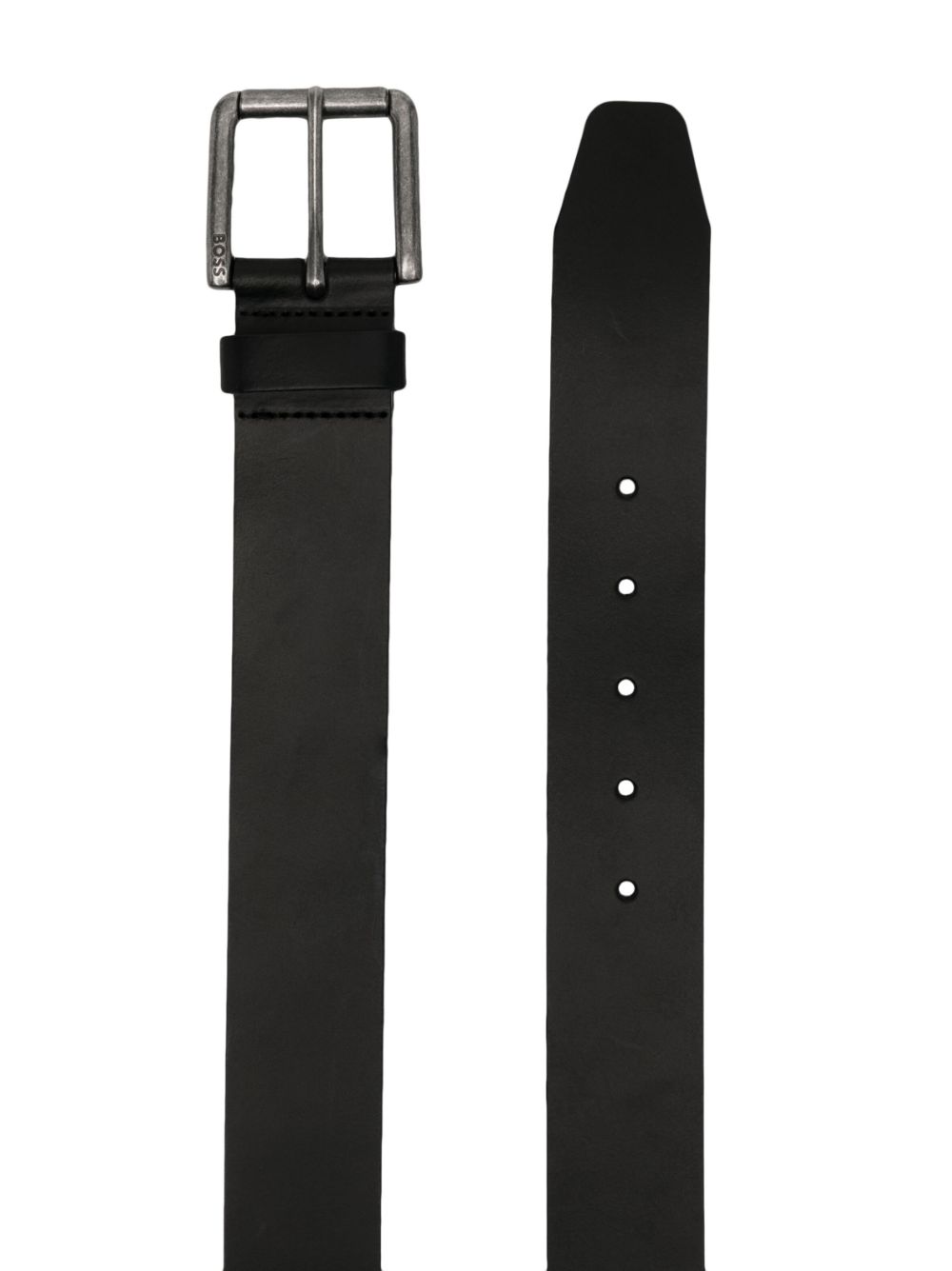 BOSS MEN Brushed Metal Leather Belt Black/Silver - MAISONDEFASHION.COM