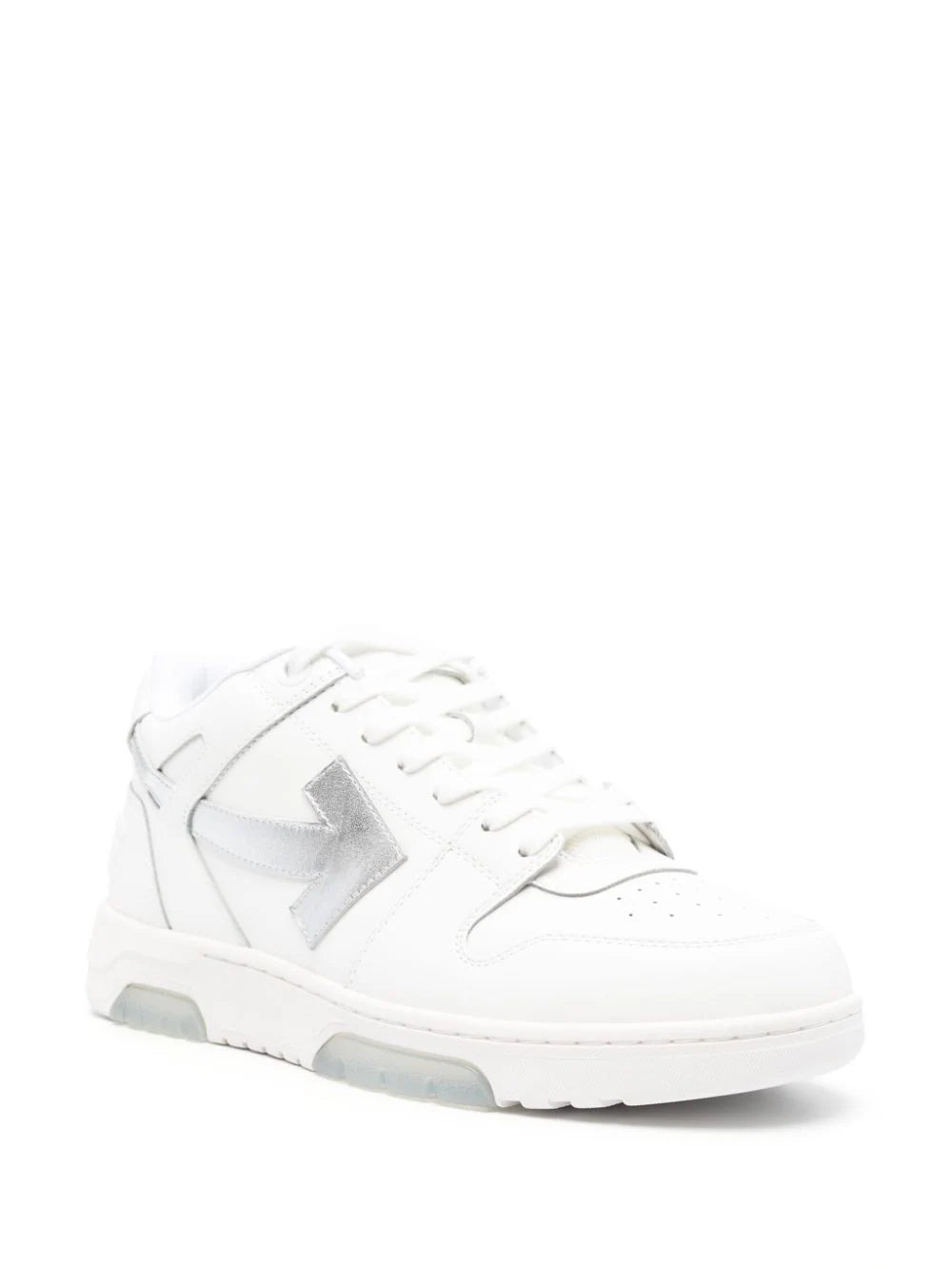 OFF-WHITE MEN Out Of Office Low Top Leather Sneakers White/Silver - MAISONDEFASHION.COM