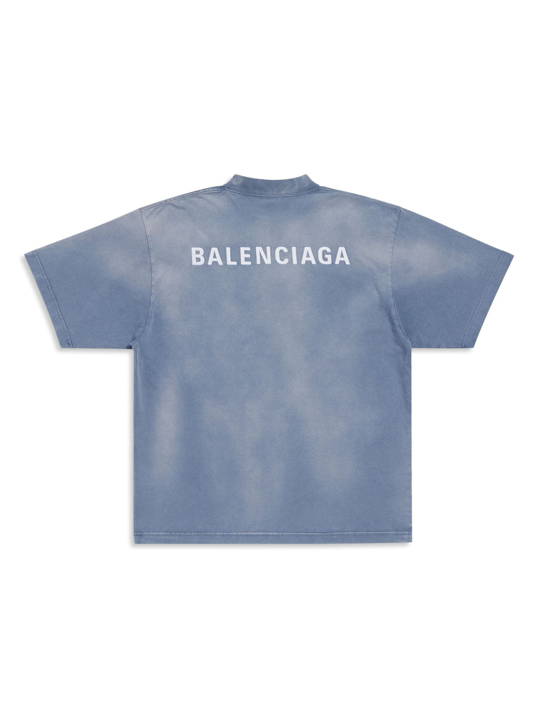 BALENCIAGA Cotton Logo Print T-Shirt Faded Blue/White - MAISONDEFASHION.COM