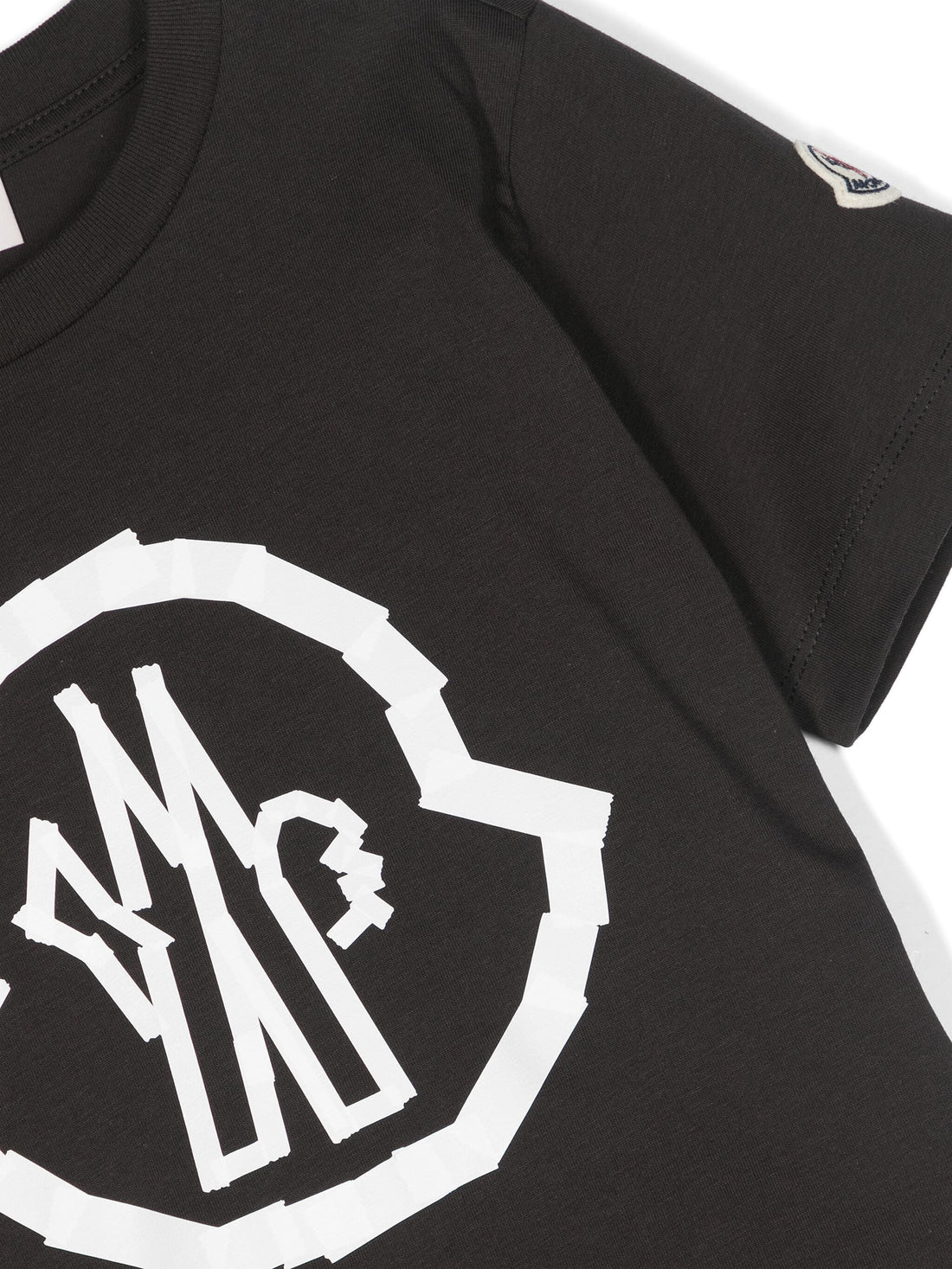 MONCLER KIDS Boys Logo Printed Cotton T-Shirt Black - MAISONDEFASHION.COM