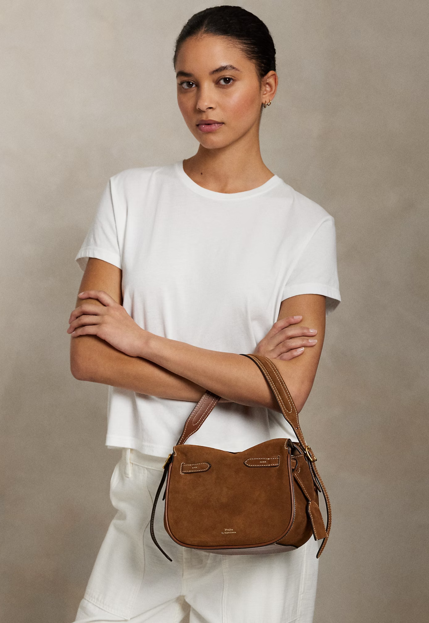 RALPH LAUREN WOMENS Polo ID Suede Mini Satchel Cinnamon/Cuoio - MAISONDEFASHION.COM