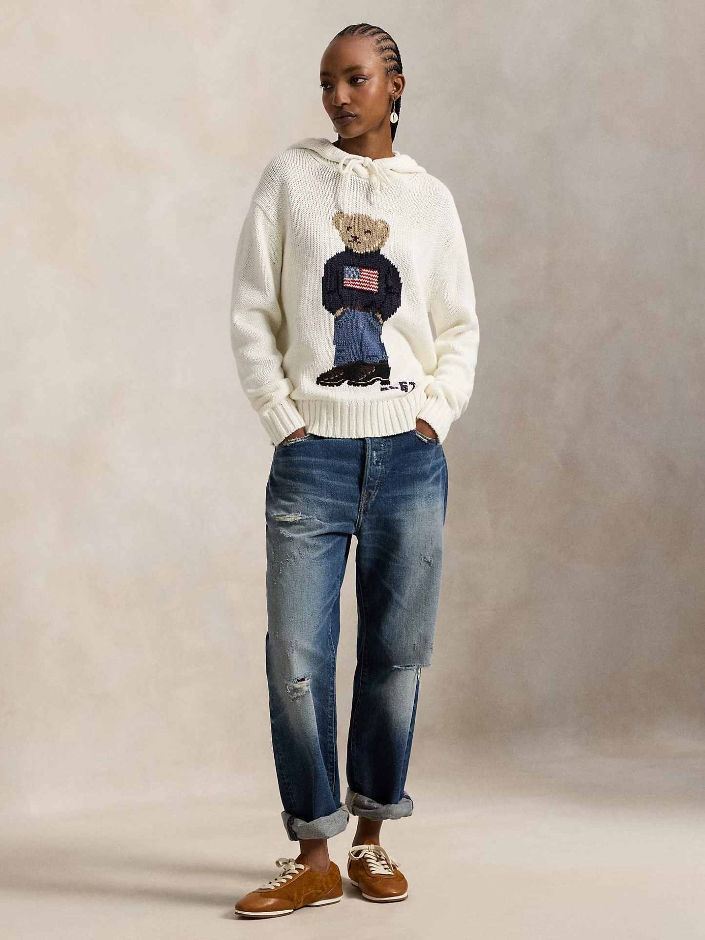 RALPH LAUREN WOMEN Polo Bear Hooded Jumper Parchment Cream - MAISONDEFASHION.COM