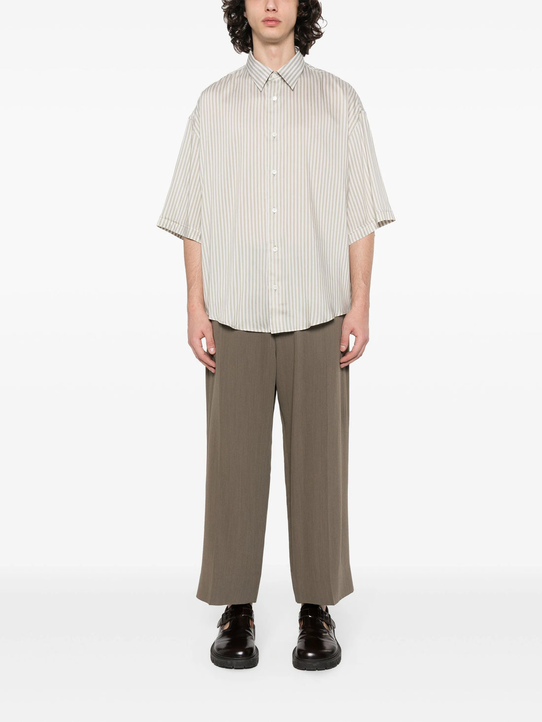 AMI ALEXANDRE MATTIUSSI Boxy Fit Short Sleeves Shirt Chalk Sage - MAISONDEFASHION.COM