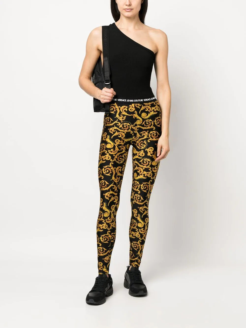 VERSACE WOMEN Sketch Couture Print Leggings Black/Gold - MAISONDEFASHION.COM