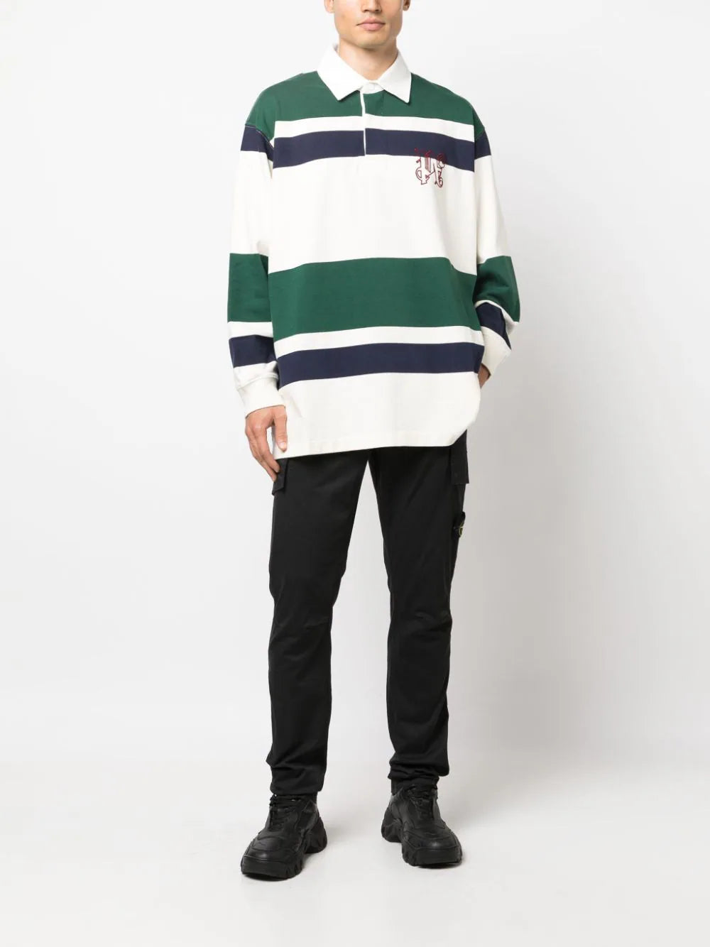 PALM ANGELS MEN Pa Monogram Rugby Oversized Polo Shirt Butter/Red - MAISONDEFASHION.COM